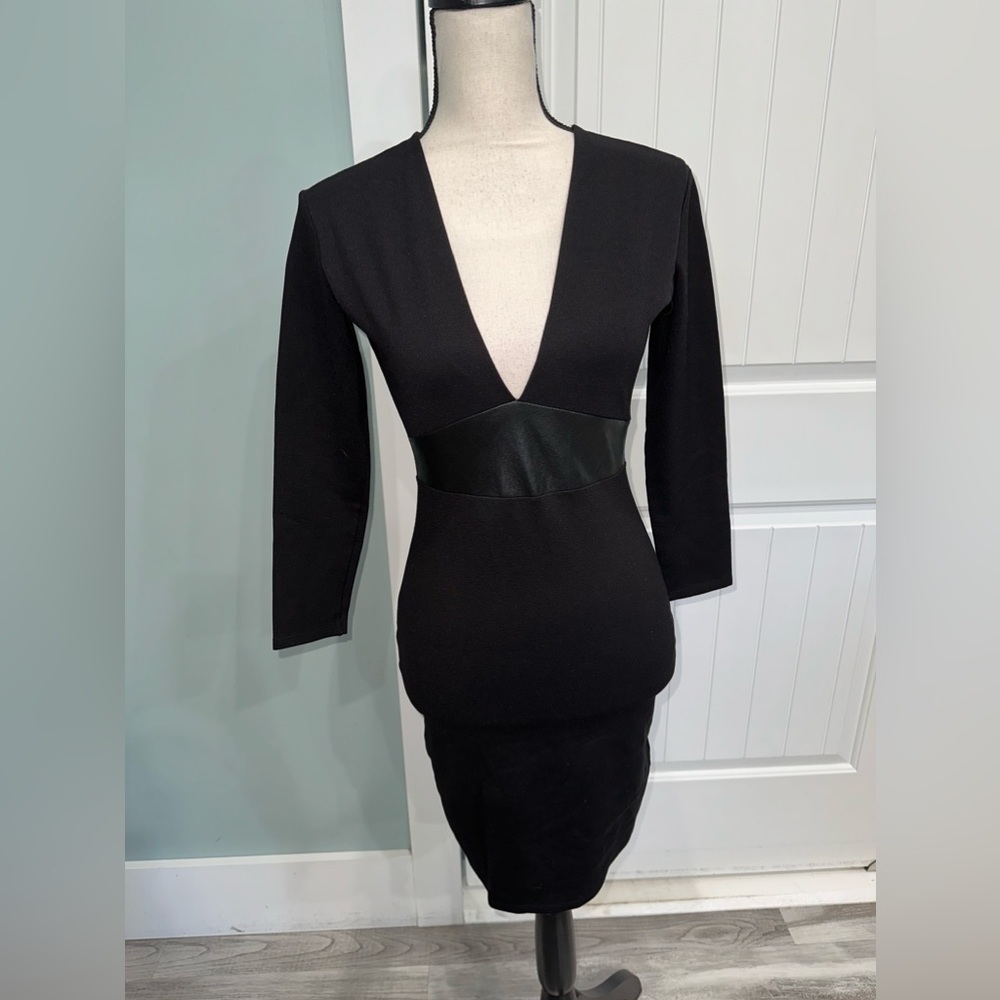 Mason leather trimmed deep plunge v neck Bodycon dress size XS - Picture 4 of 12